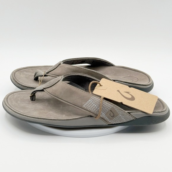 Olukai Tuahine Mens Flip‎ Flop Sandal Size 8 Stone Gray